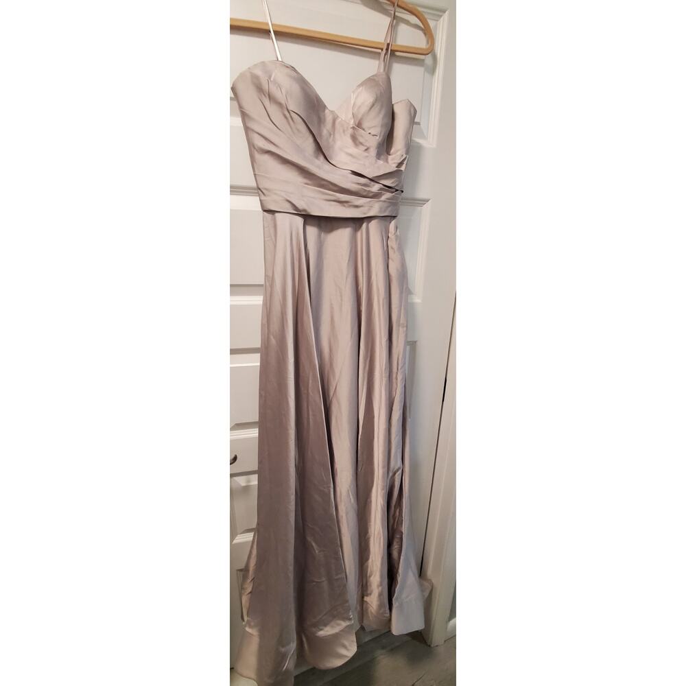 Woman's Femme Strapless Satin Ball Gown Silver.a20